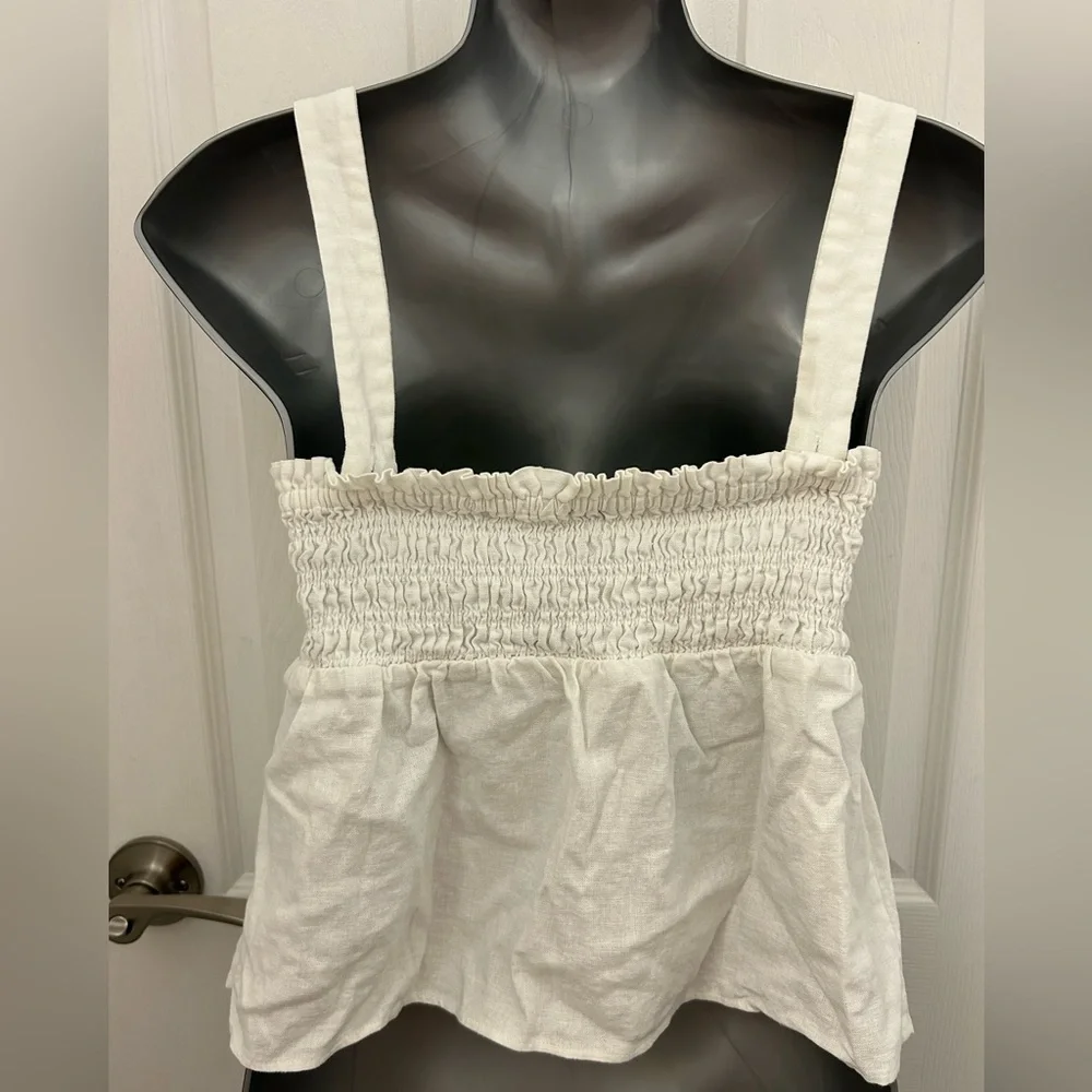 White Linen Peplum Top, Sz S - Picture 4 of 8